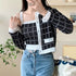Elegant Plaid Round Neck Soft Knitted Cardigan Sweater with Tank Top Set